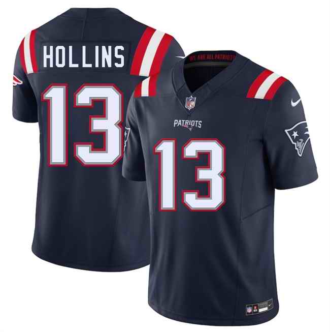 Men's New England Patriots #13 Mack Hollins Navy 2025 F.U.S.E. Vapor Limited Stitched Football Jersey